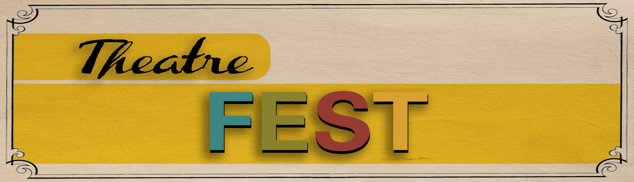 TheatreFEST logo with carnival flags on parchment paper